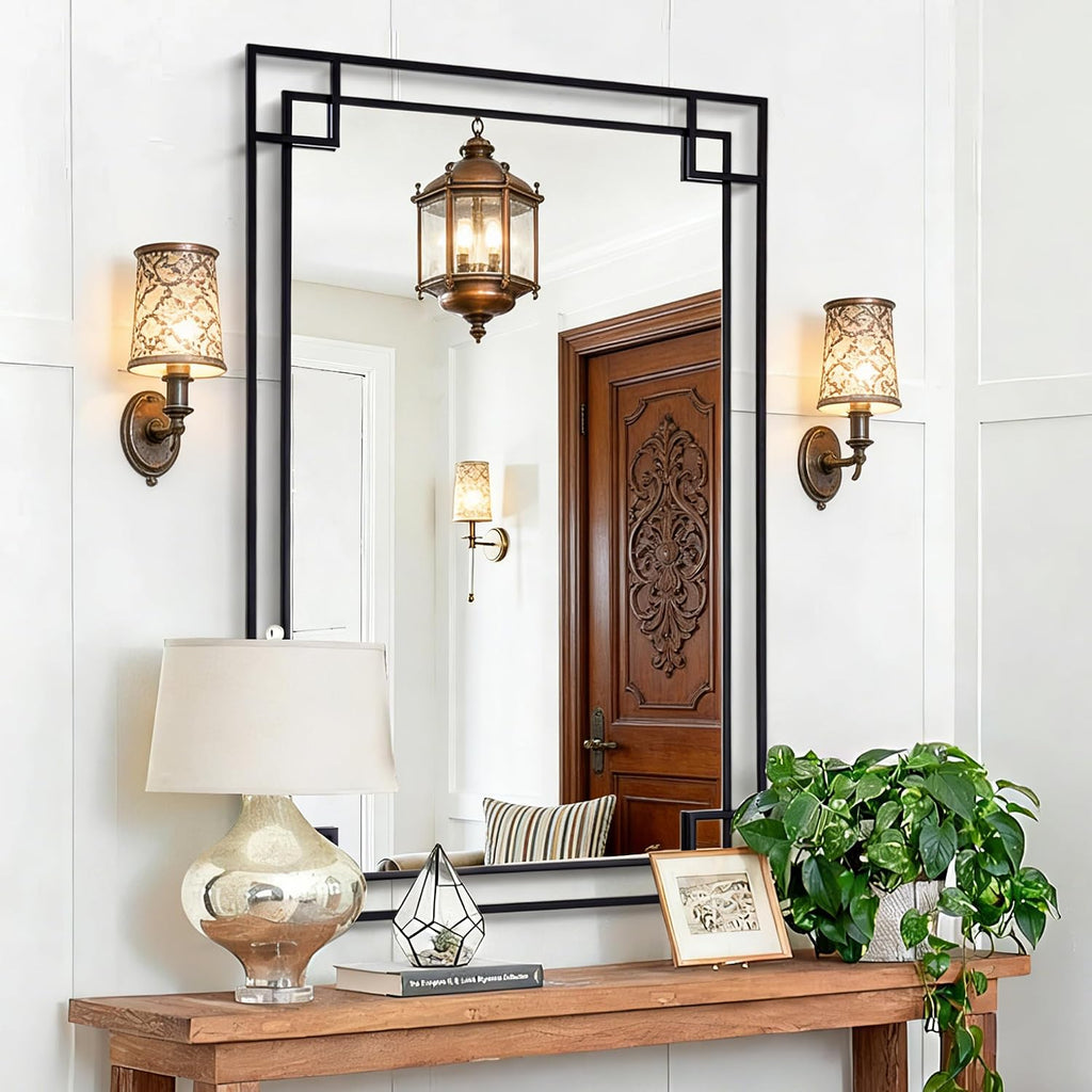 Large Black Metal Framed Wall Mirror