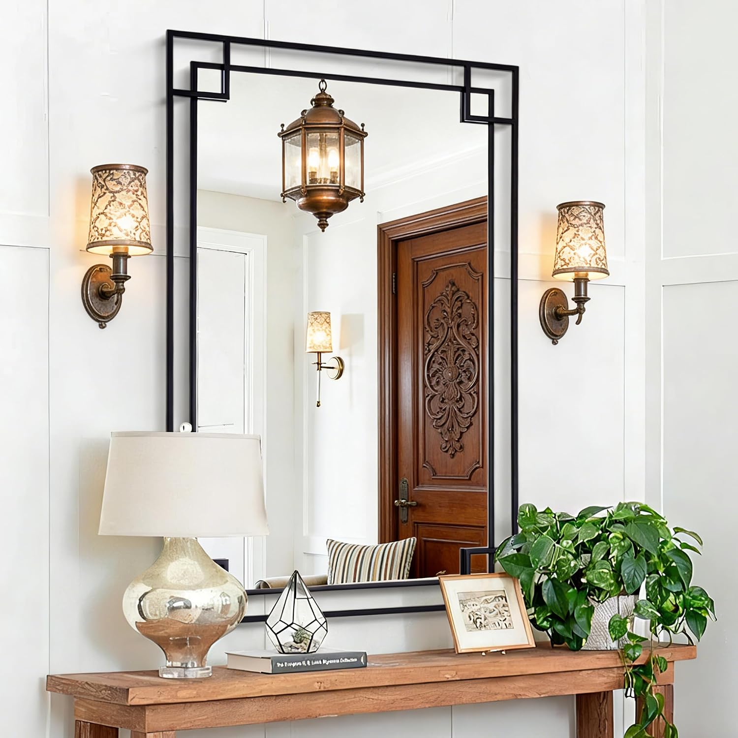 Large Black Metal Framed Wall Mirror