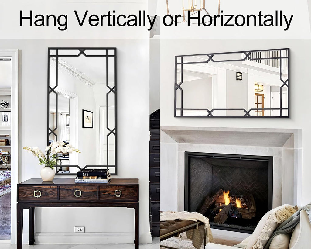 Large Black Metal Framed Wall Mirror