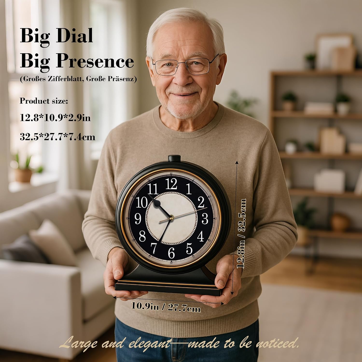 Silent Vintage Black Mantel Clock