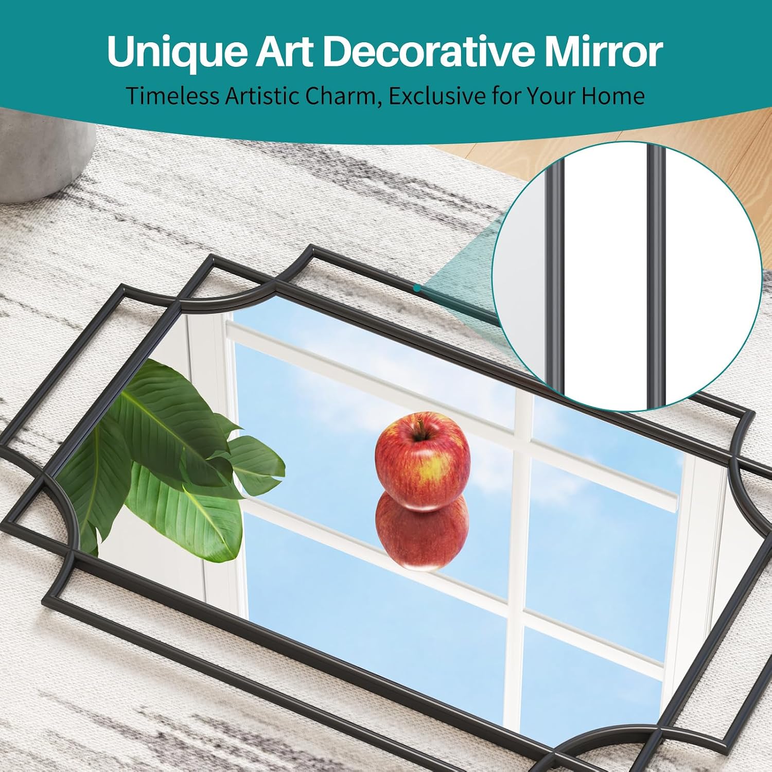 Large Black Framed Irregular Decorative Mirror