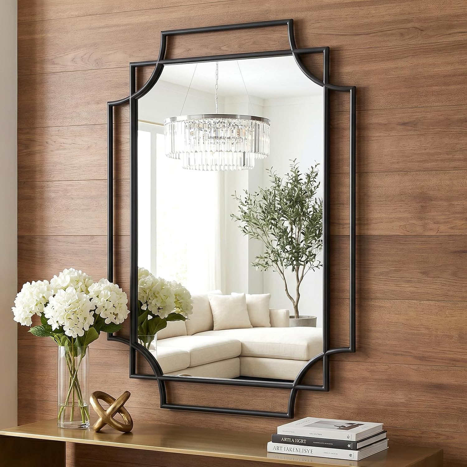 Large Black Framed Irregular Decorative Mirror