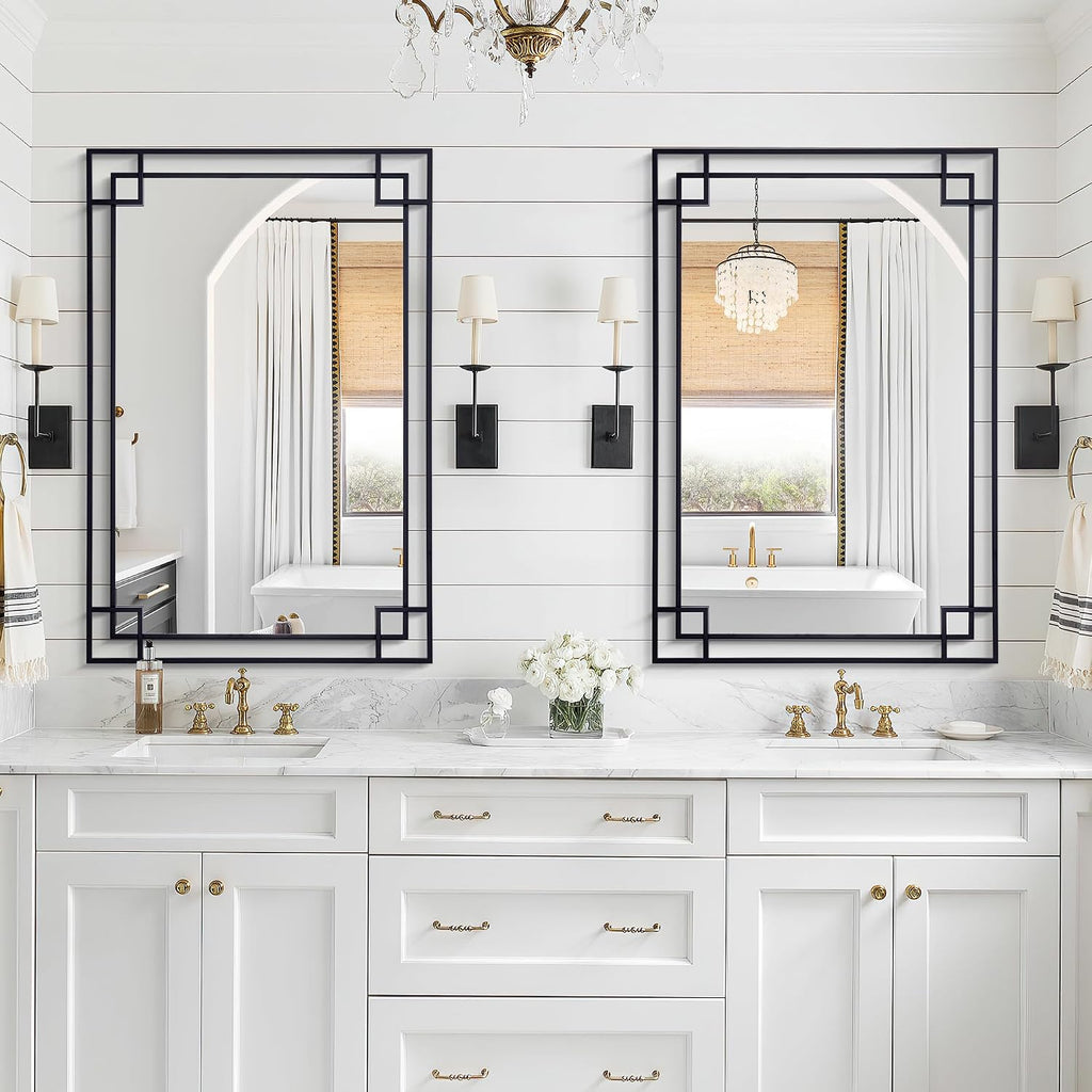 Large Black Metal Framed Wall Mirror