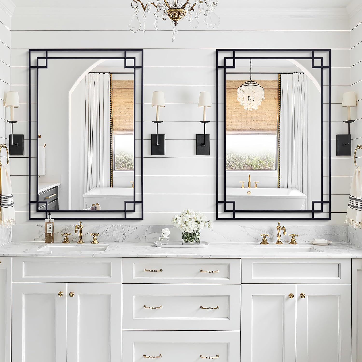 Large Black Metal Framed Wall Mirror