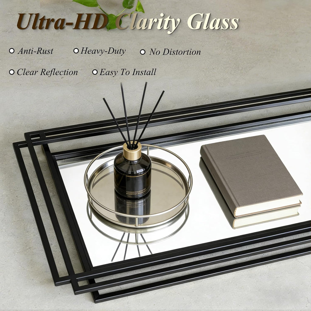 Black Metal Framed Rectangular Wall Mirror
