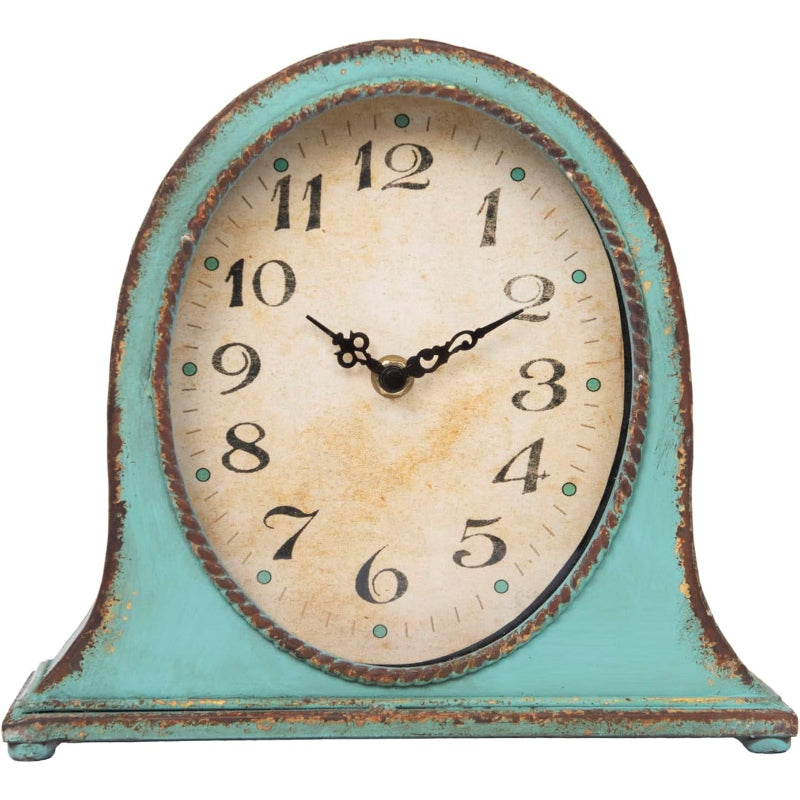 Aqua Finish Metal Mantel Clock