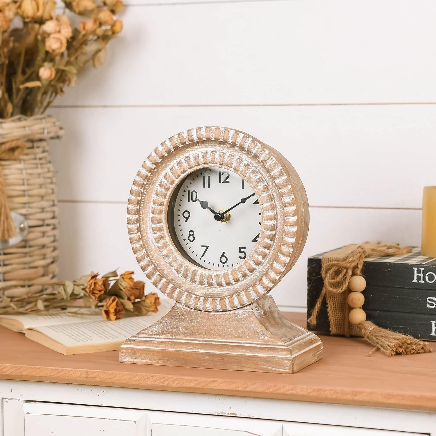 Hand‑Carved Wood Boho Table Clock