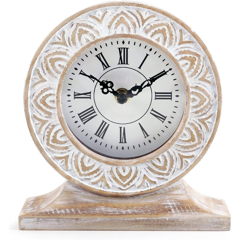Hand‑Carved Distressed White Boho Clock