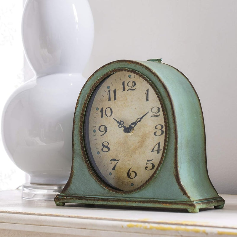 Aqua Finish Metal Mantel Clock