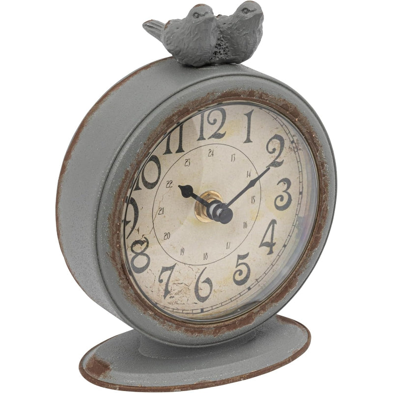Grey Pewter Bird Mantel Clock
